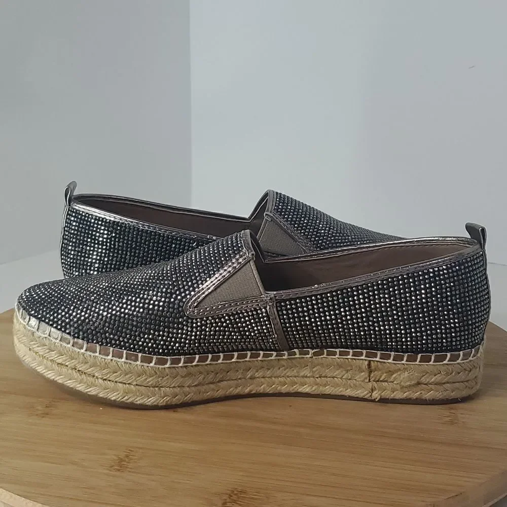 Steve Madden Chopur Embellished Espadrilles Silver Glitter Flats Size 6.5 B